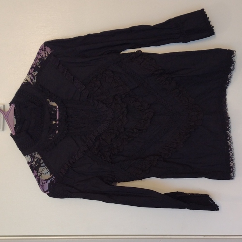 Mixit Black Lace Ruffle Long Sleeve Blouse